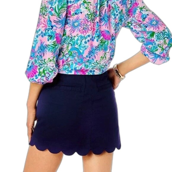 Lilly Pulitzer Colette Skort True Navy Scalloped Hem 100% Cotton - size 6 - Picture 2 of 7